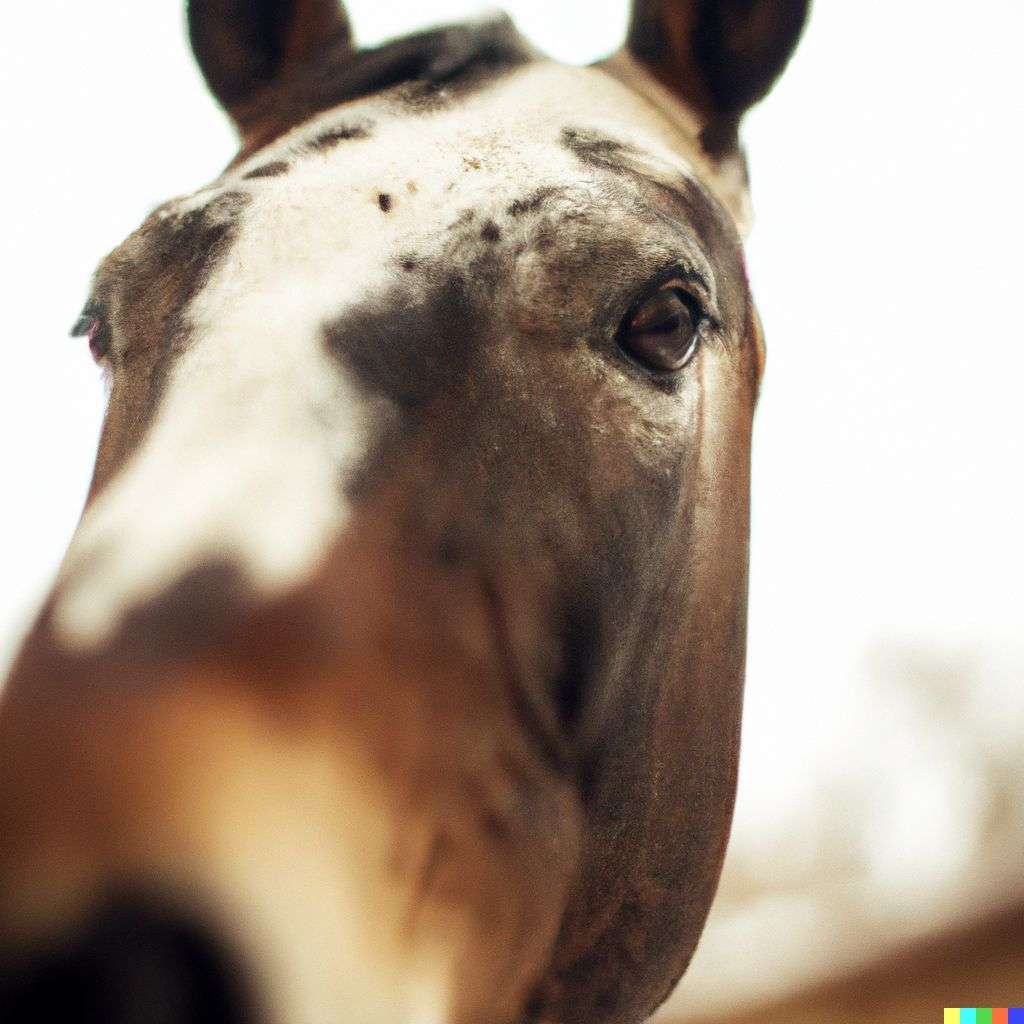 a horse, photograph, f1.4, very shallow depth of field